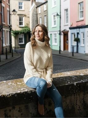 Irish Fisherman Knit Turtleneck Sweater - Cream